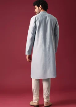 Blue Embroidered Kurta Set In Silk