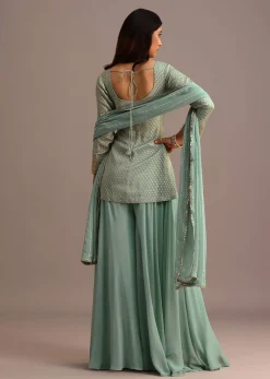 Blue Embroidered Kurti Set With Dupatta