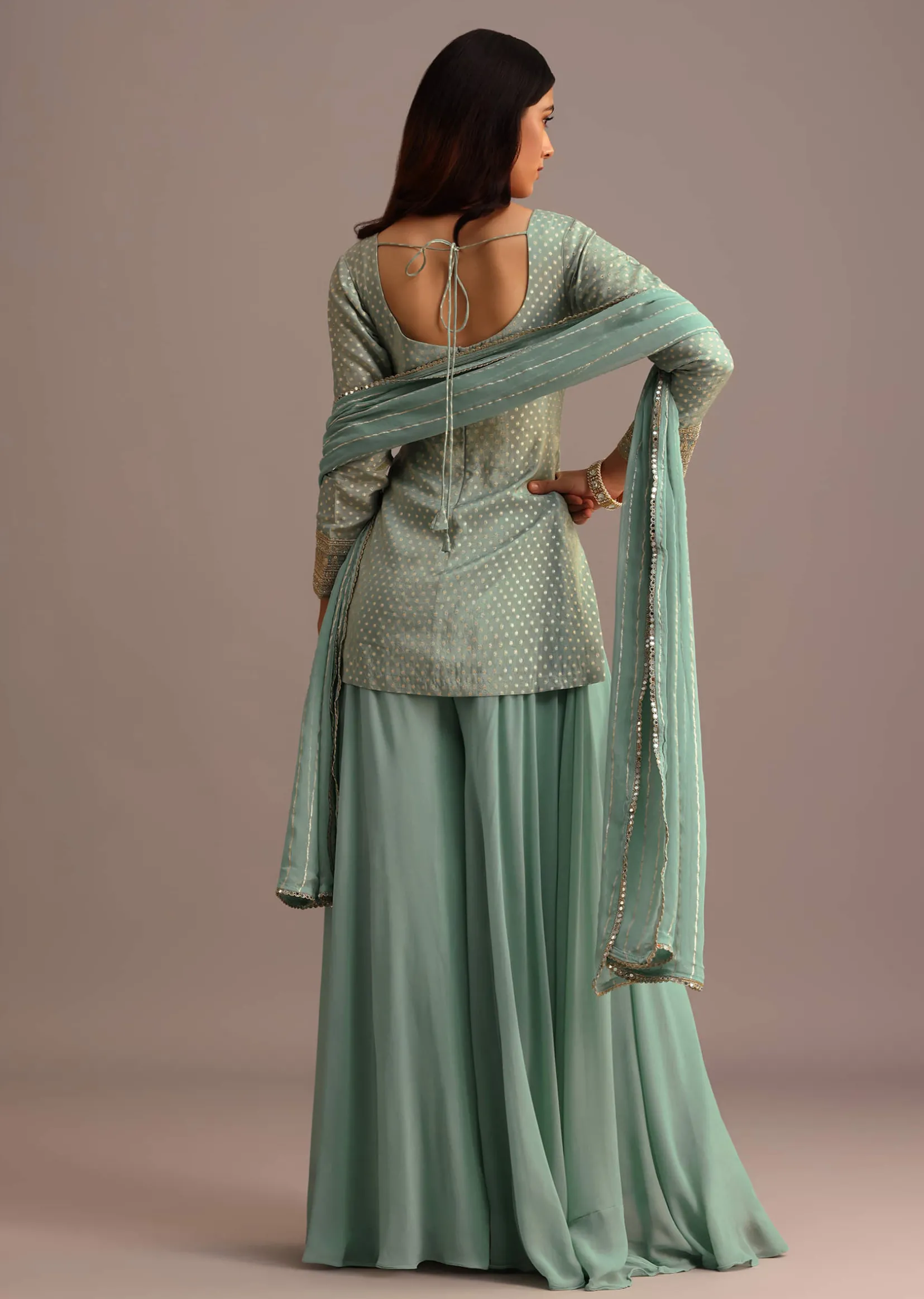 Blue Embroidered Kurti Set With Dupatta
