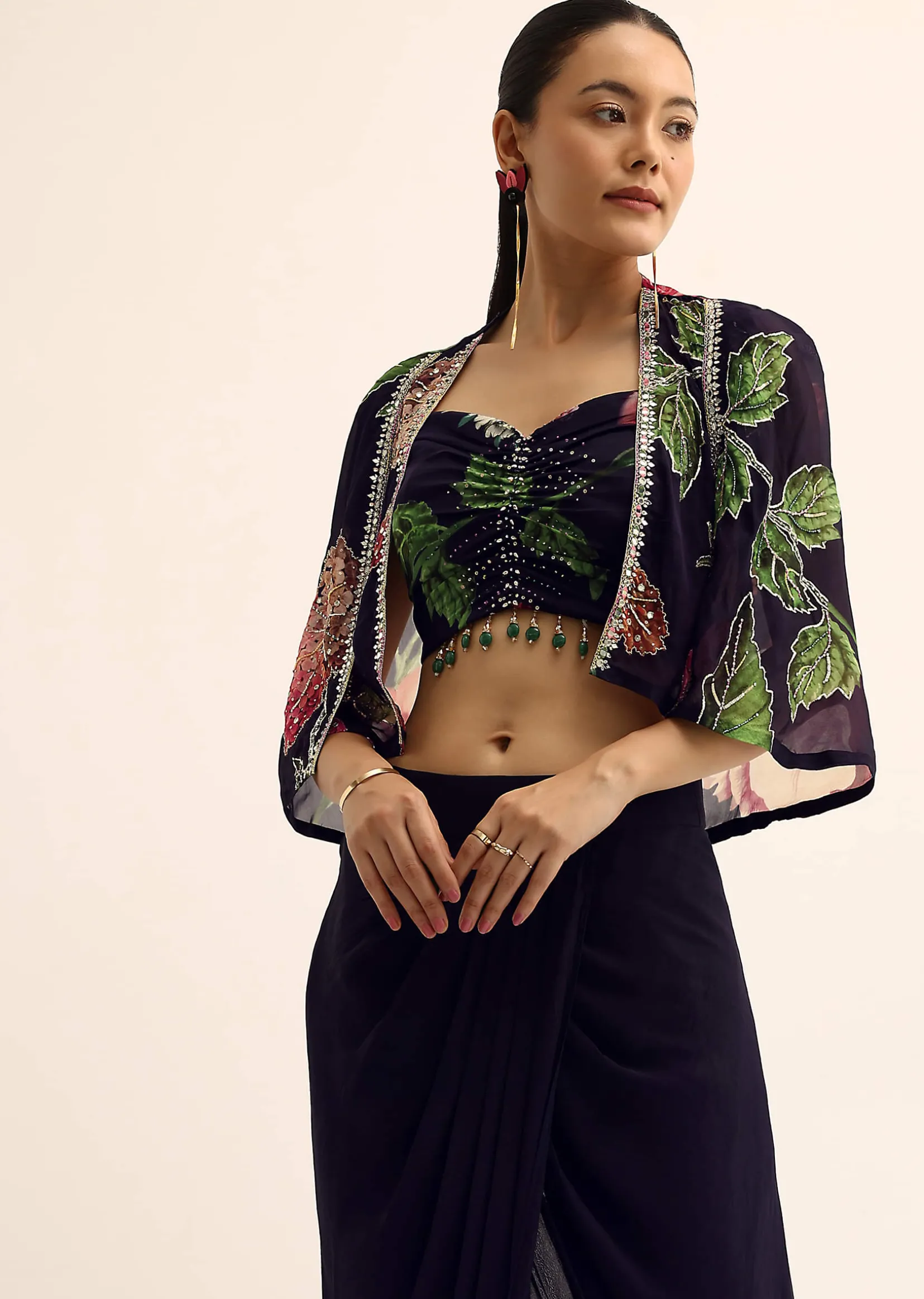 Blue Floral Crop Top And Dhoti Set