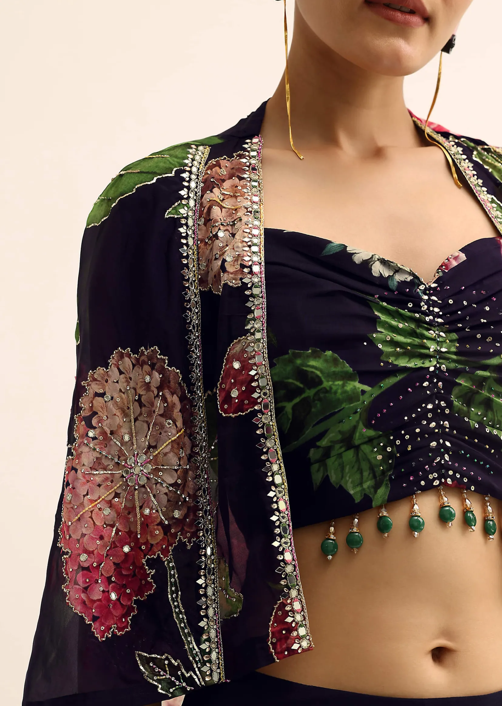 Blue Floral Crop Top And Dhoti Set