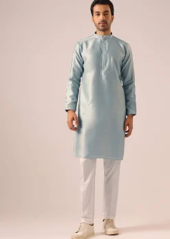 Blue Fusion Jacket Kurta Set with Cutwork