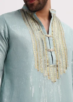 Blue Gold Sequin Kurta With Loose Fitted Pants