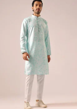 Blue Jacket And Kurta Set with Tie Dye And Mirror Work