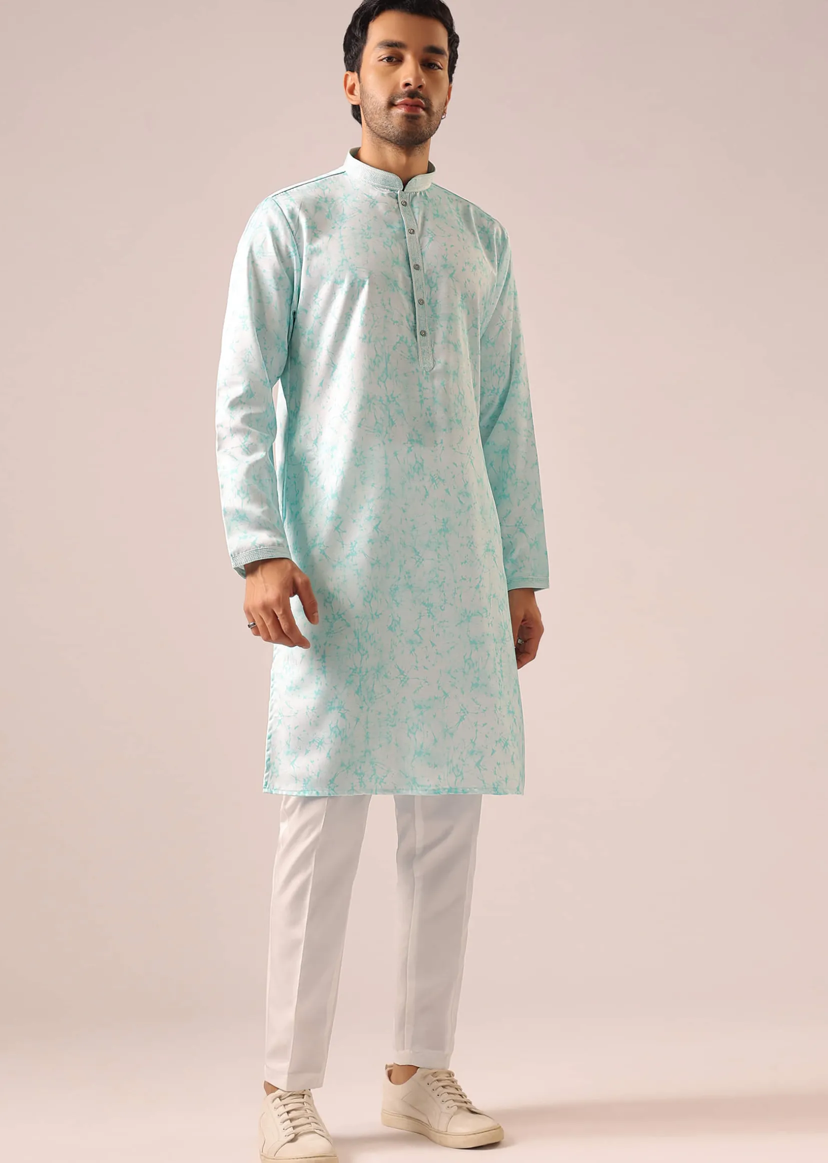 Blue Jacket And Kurta Set with Tie Dye And Mirror Work