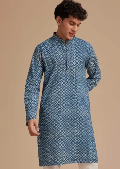 Blue Jaipuri Cotton Geometric Printed Kurta Set