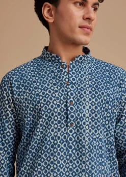 Blue Jaipuri Cotton Geometric Printed Kurta Set