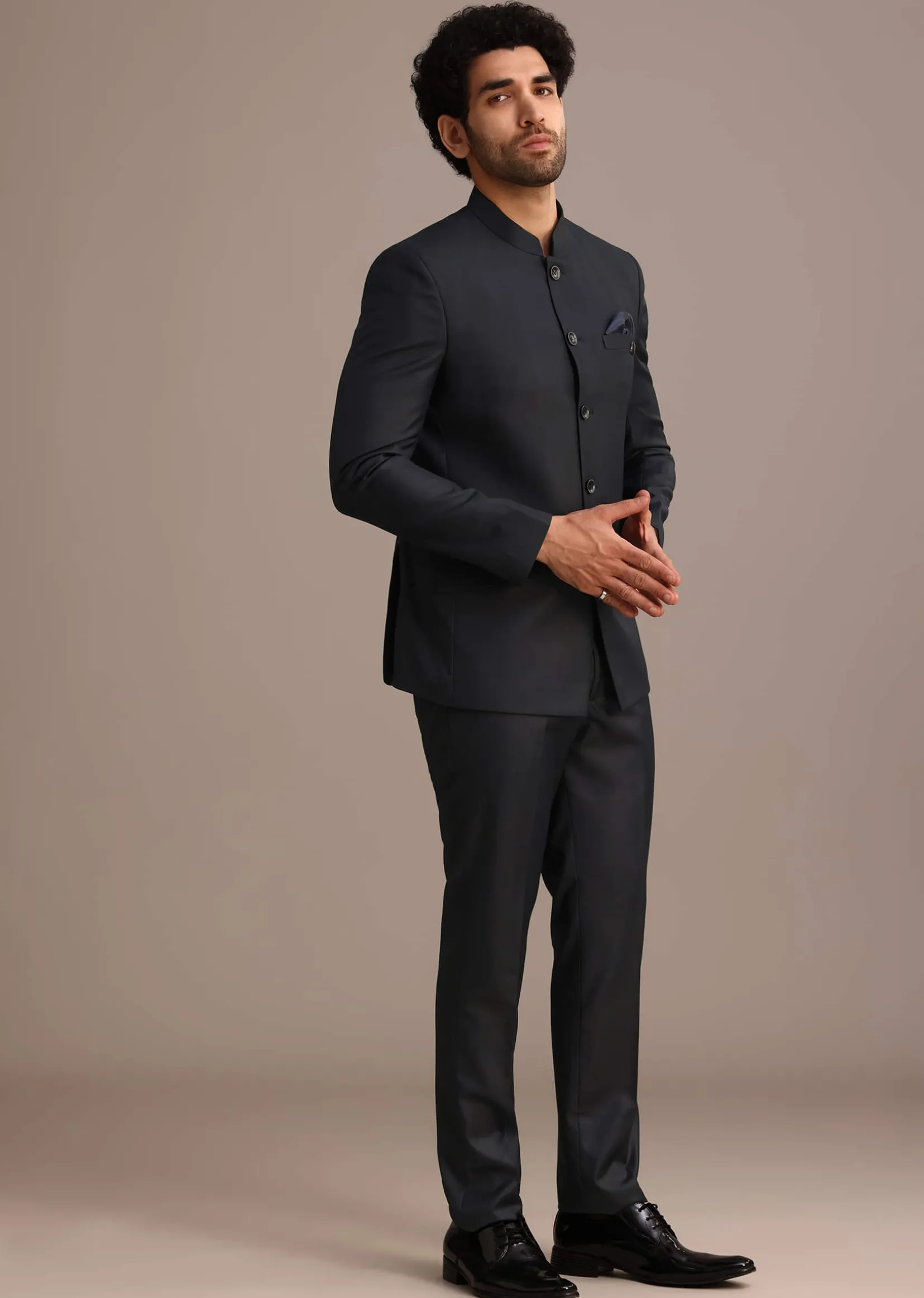 Blue Jodhpuri And Pant Set With Pocket Square