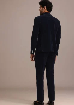 Blue Jodhpuri Suit In Velvet With Pocket Square