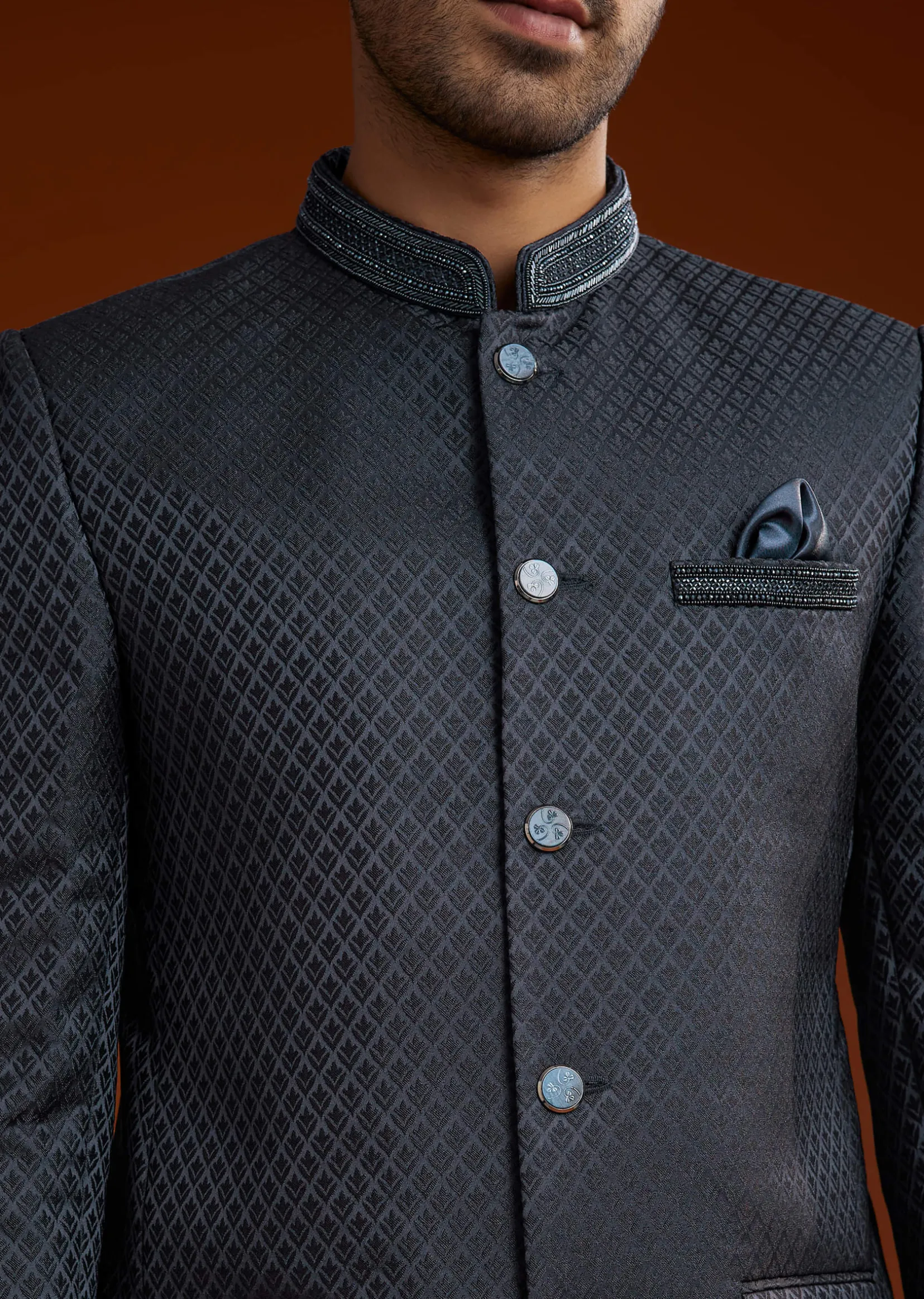 Blue Jodhpuri Suit With Cutdana Embroidery