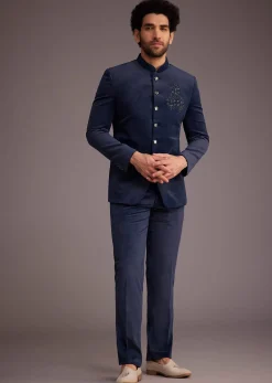 Blue Jodhpuri Suit With Embroidered Motif