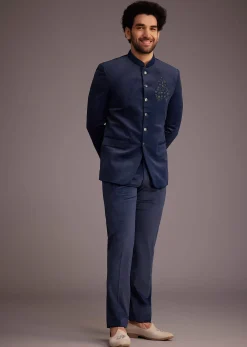 Blue Jodhpuri Suit With Embroidered Motif