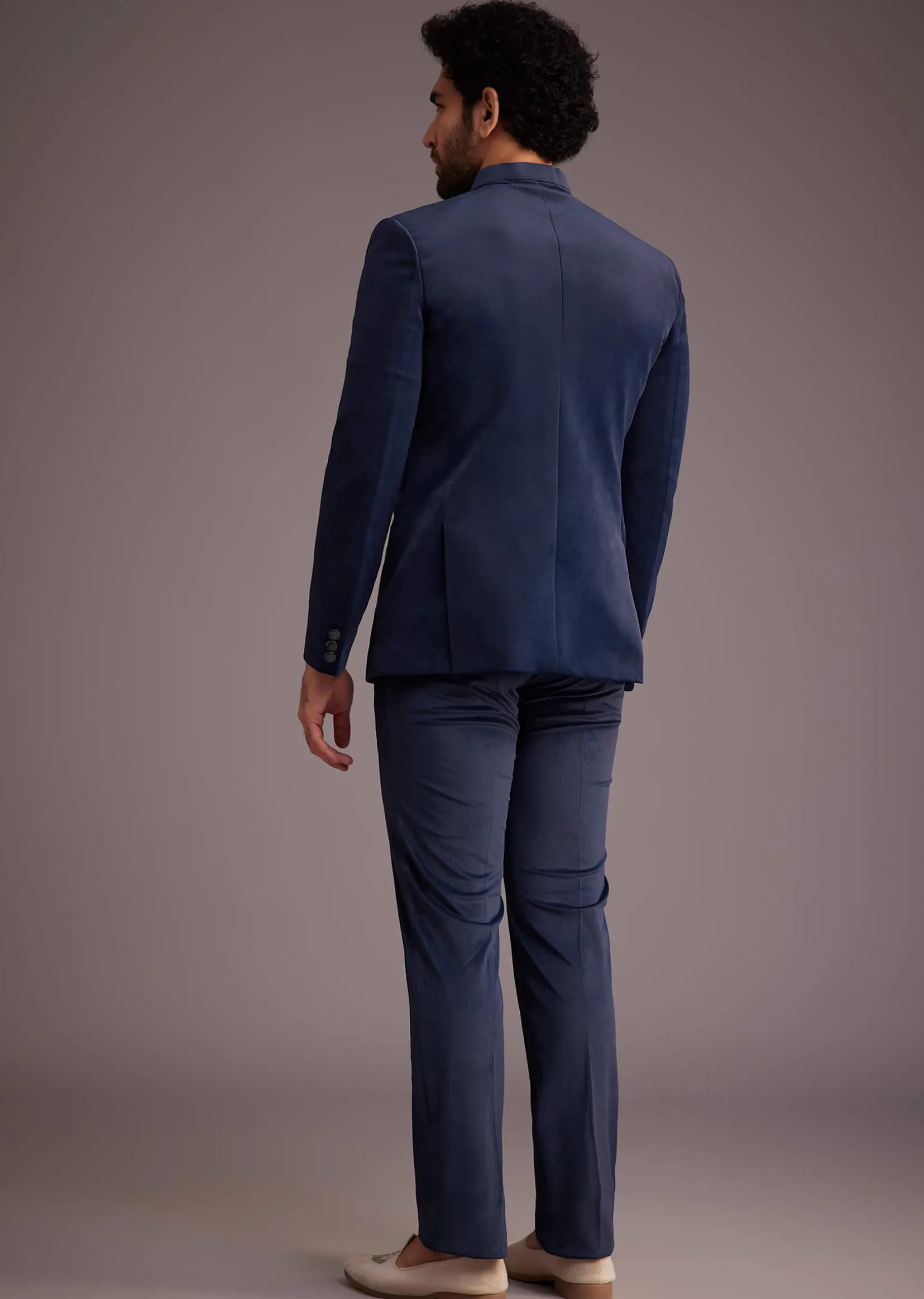 Blue Jodhpuri Suit With Embroidered Motif