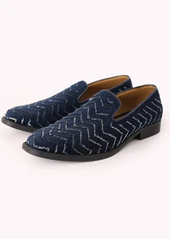 Blue Juttis In Velvet with Chevron Pattern