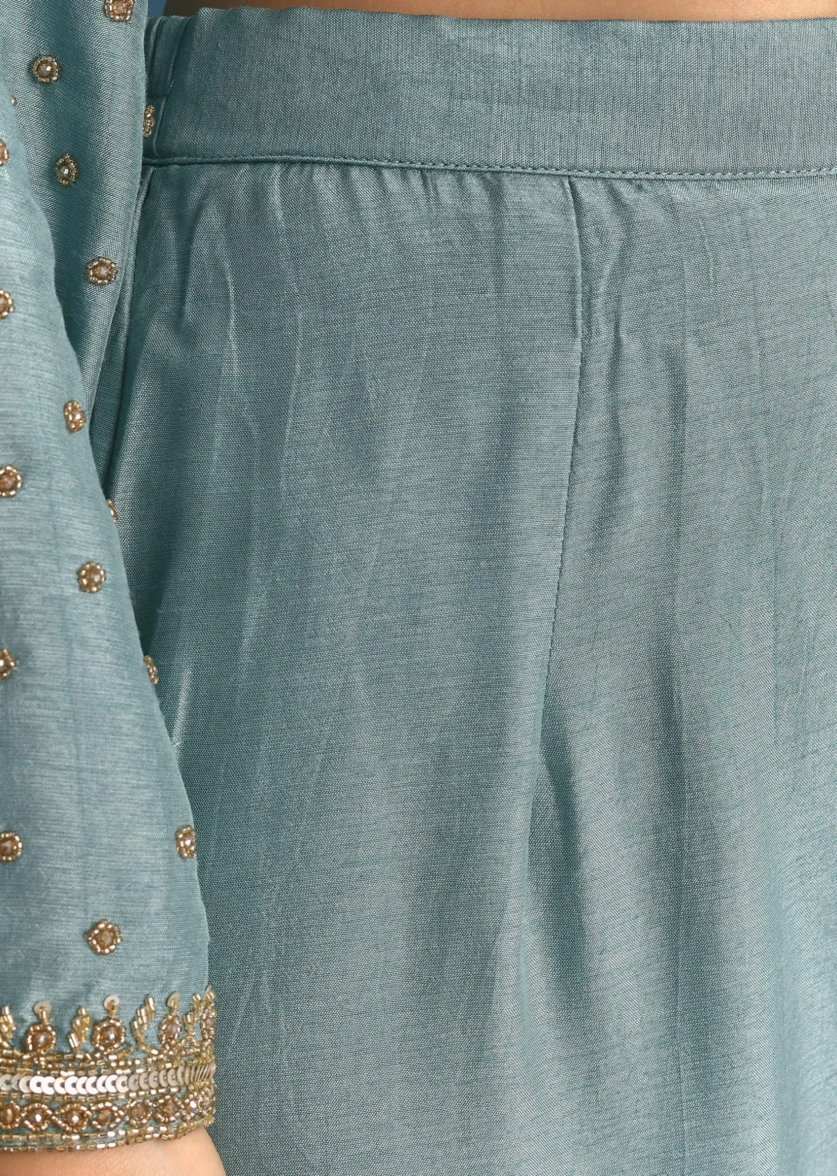 Blue Kurta Dupatta Set With Moti Cutdana Work