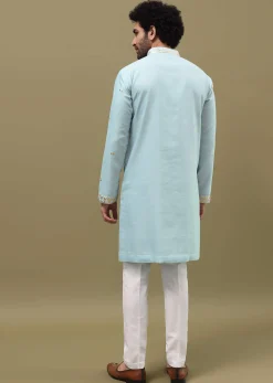 Blue Kurta Set With Abla Work For Men