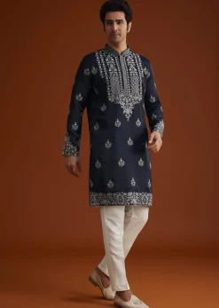 Blue Kurta With Resham Embroidery