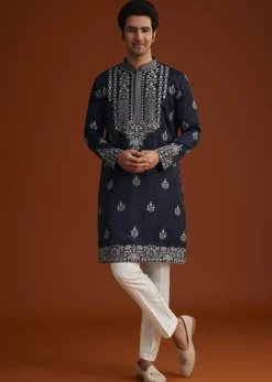 Blue Kurta With Resham Embroidery