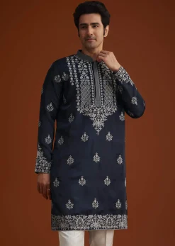 Blue Kurta With Resham Embroidery
