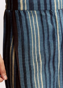 Blue Linen Kurta Jacket Set With Ajrakh Print