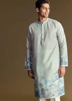 Blue Linen Kurta Set