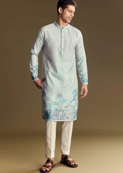 Blue Linen Kurta Set