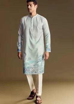 Blue Linen Kurta Set