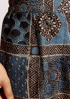 Blue Linen Kurta Set With Ajrakh Print