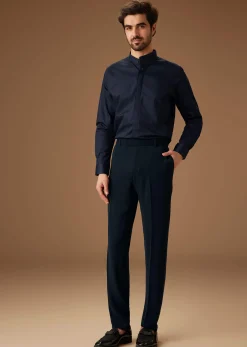 Blue Linen Tuxedo With Hand Embroidery