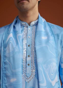 Blue Marble Printed Kurta Set