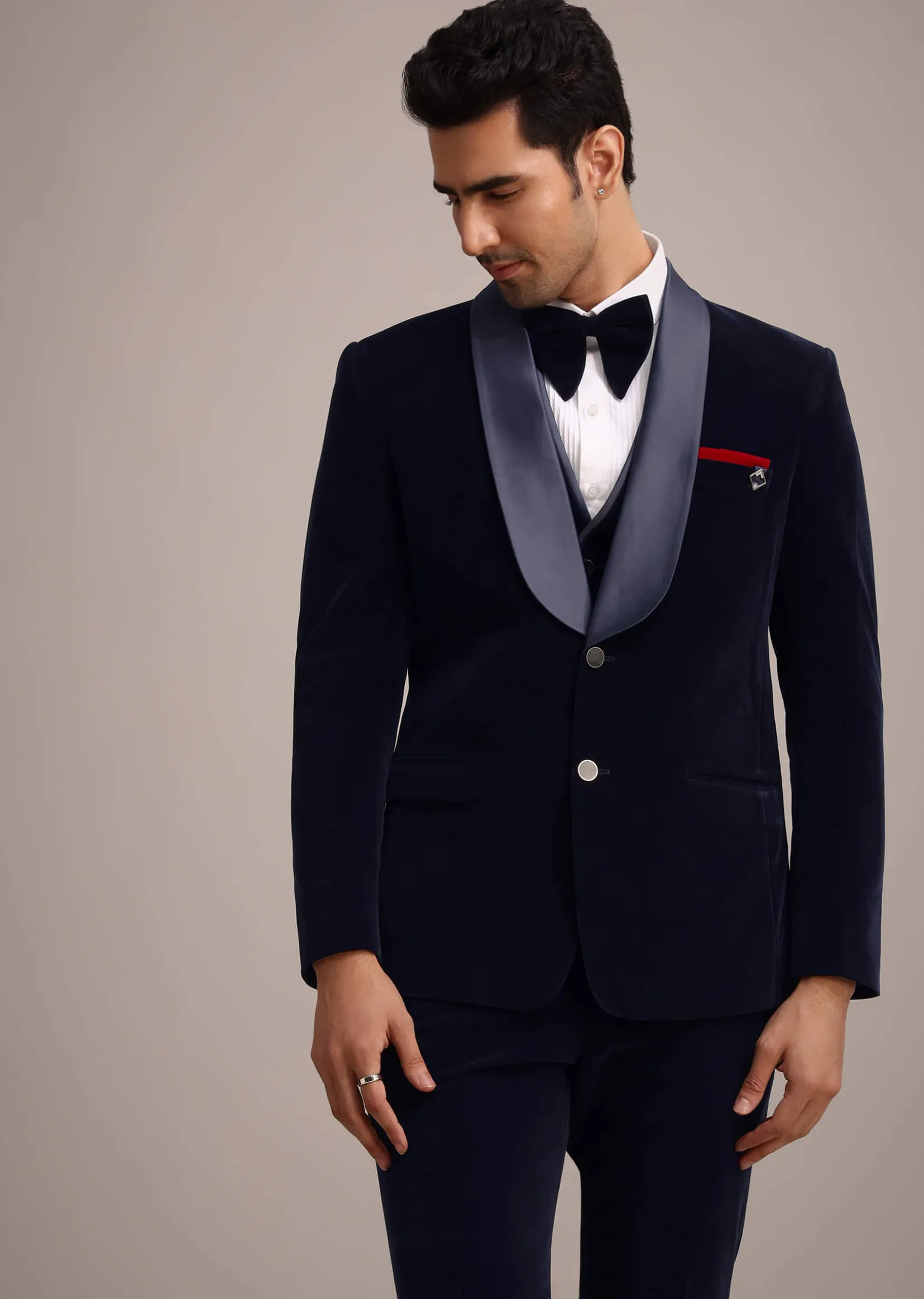 Blue Micro Velvet Tuxedo Set