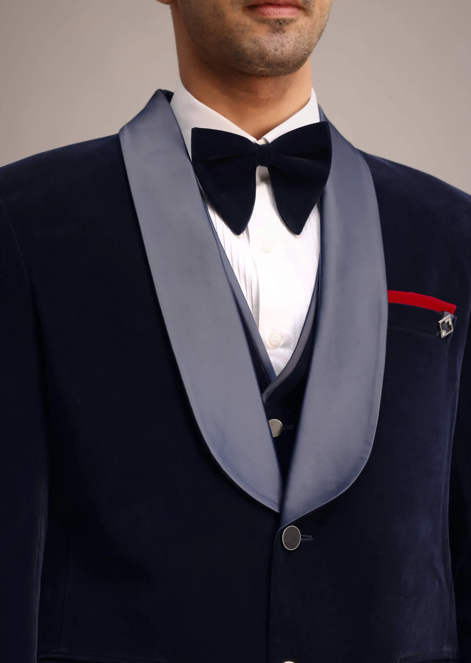 Blue Micro Velvet Tuxedo Set