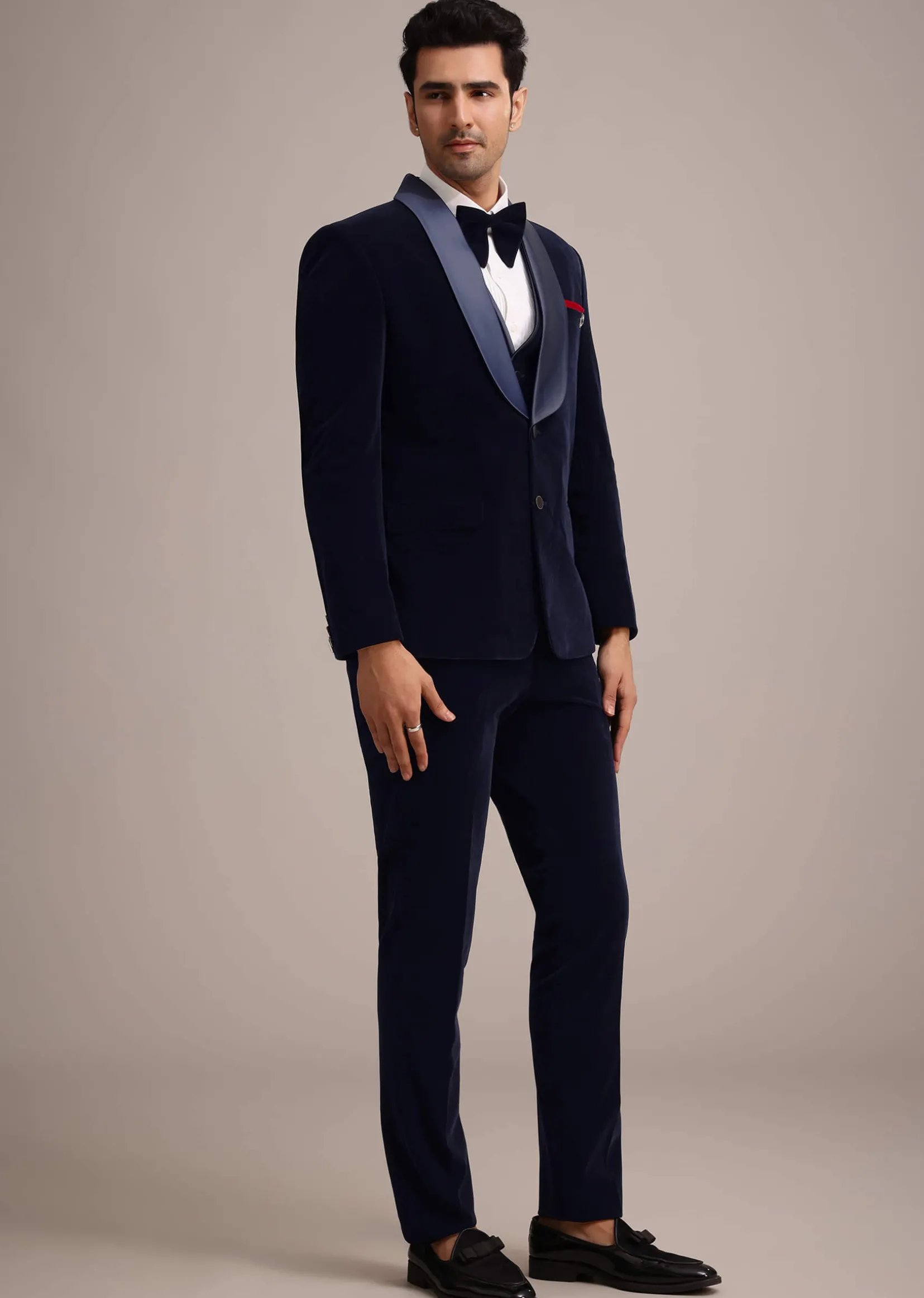Blue Micro Velvet Tuxedo Set
