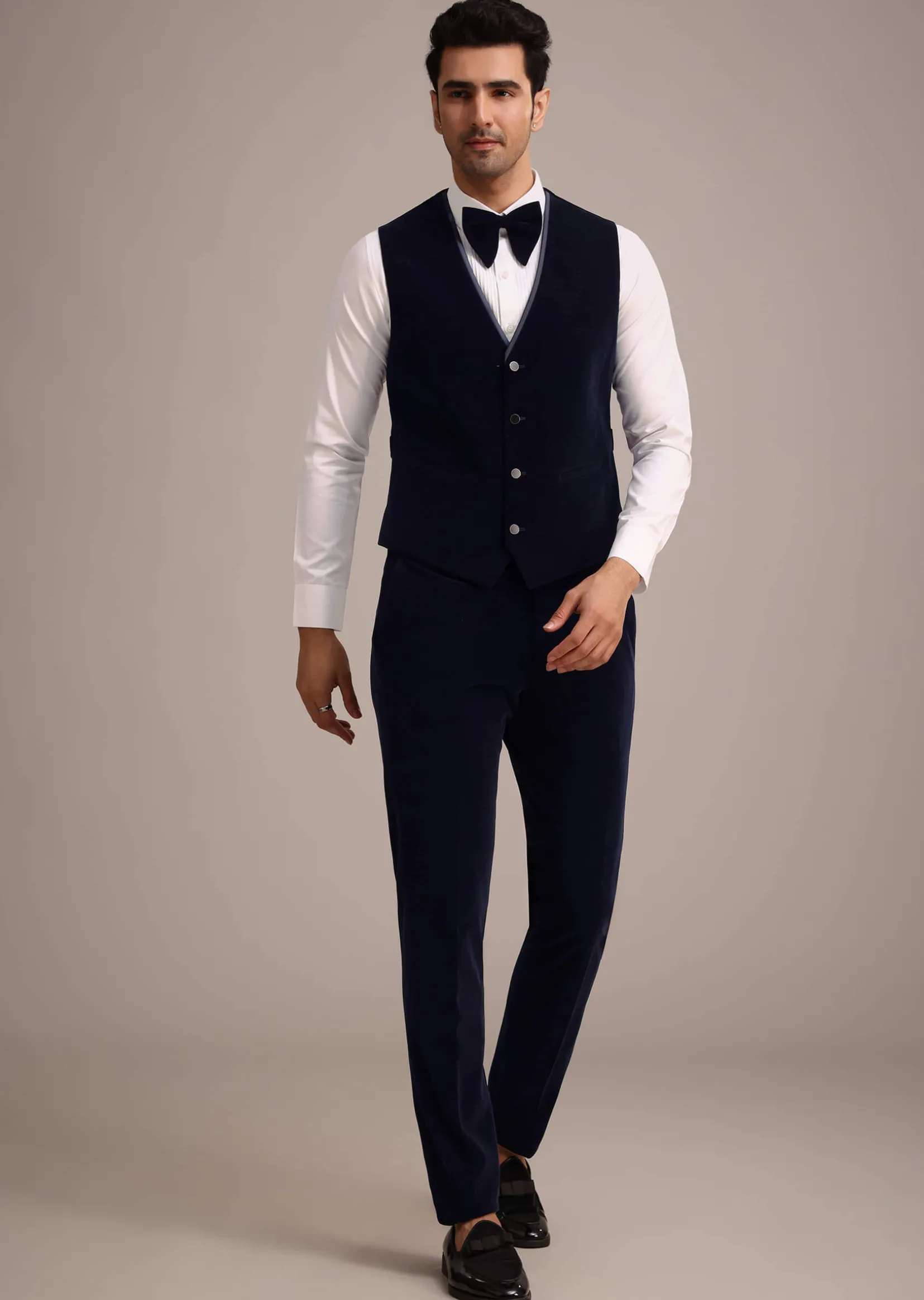 Blue Micro Velvet Tuxedo Set