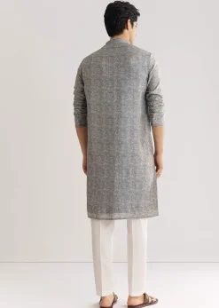 Blue Muslin Kurta Set With Mandarin Collar