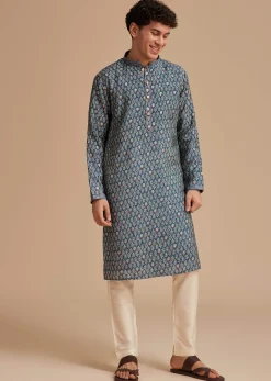 Blue Muslin Mughal Printed Kurta Set