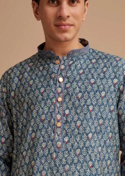 Blue Muslin Mughal Printed Kurta Set