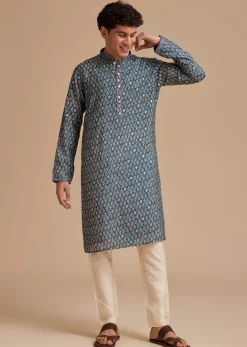 Blue Muslin Mughal Printed Kurta Set