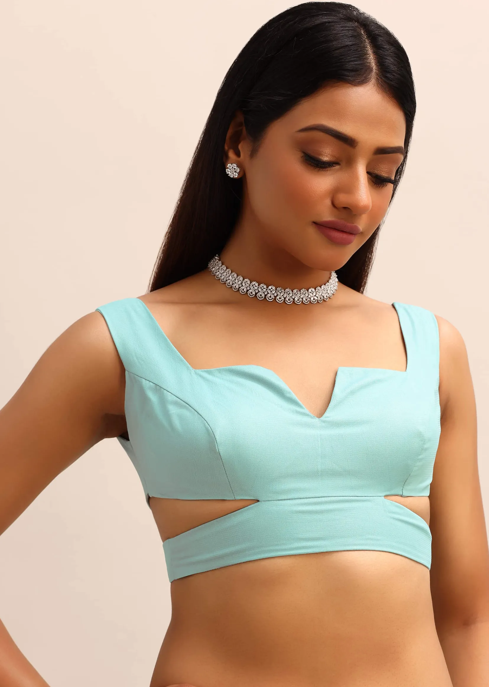 Blue Net Cutdana Saree With Beads Embroidered Border And Unstitched Blouse