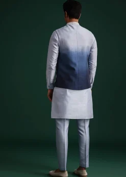 Blue Ombre Zardosi Work Jacket Set With Flamingo Motifs