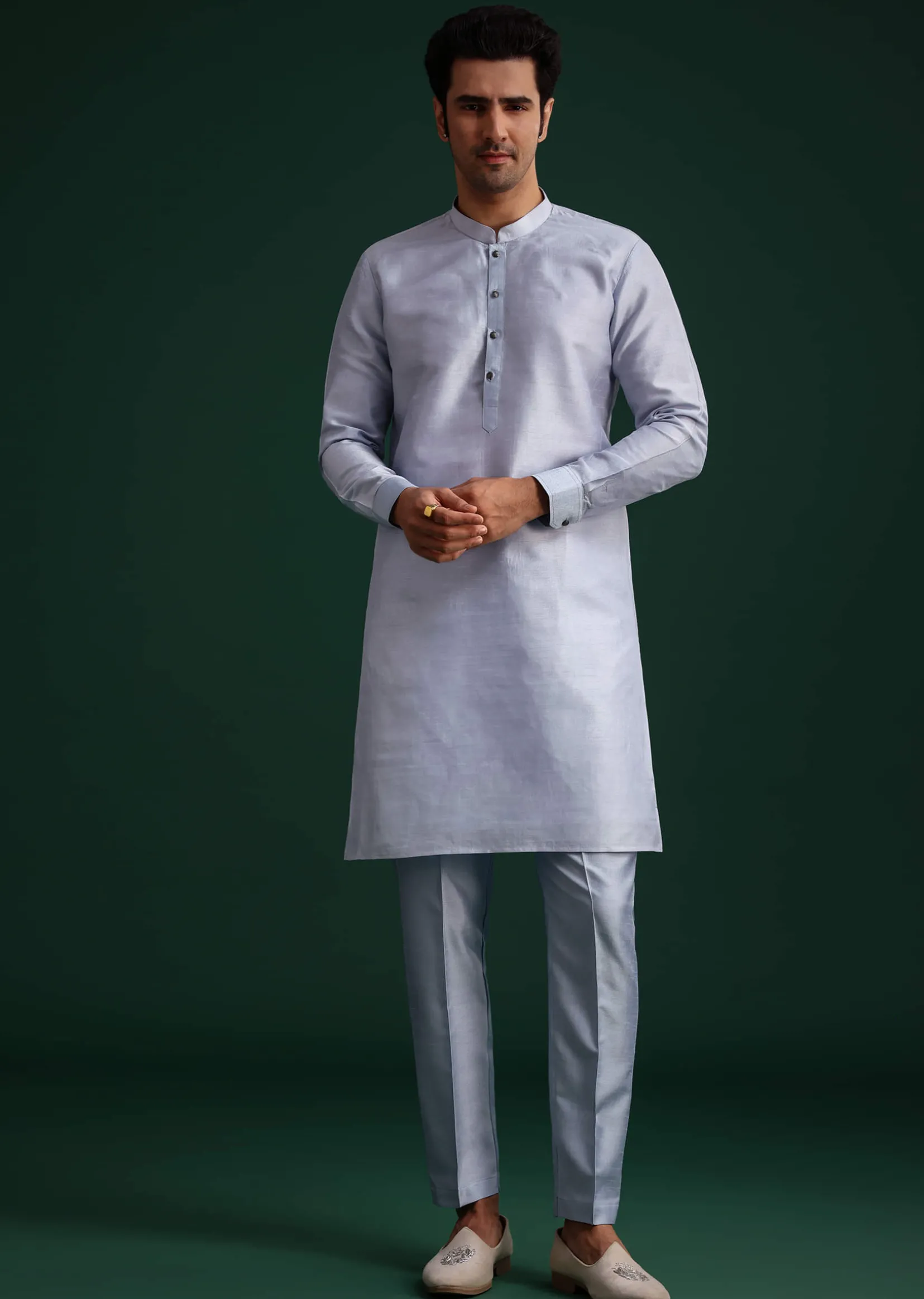 Blue Ombre Zardosi Work Jacket Set With Flamingo Motifs