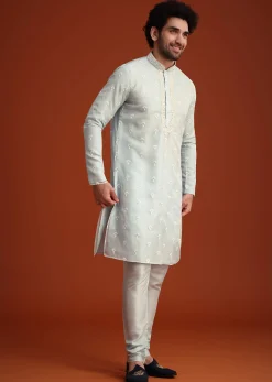 Blue Organza Aligarhi Kurta With Zari Embroidery