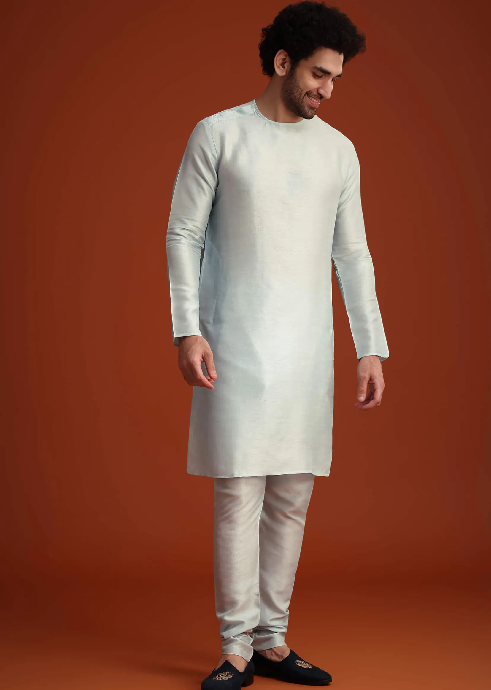 Blue Organza Aligarhi Kurta With Zari Embroidery