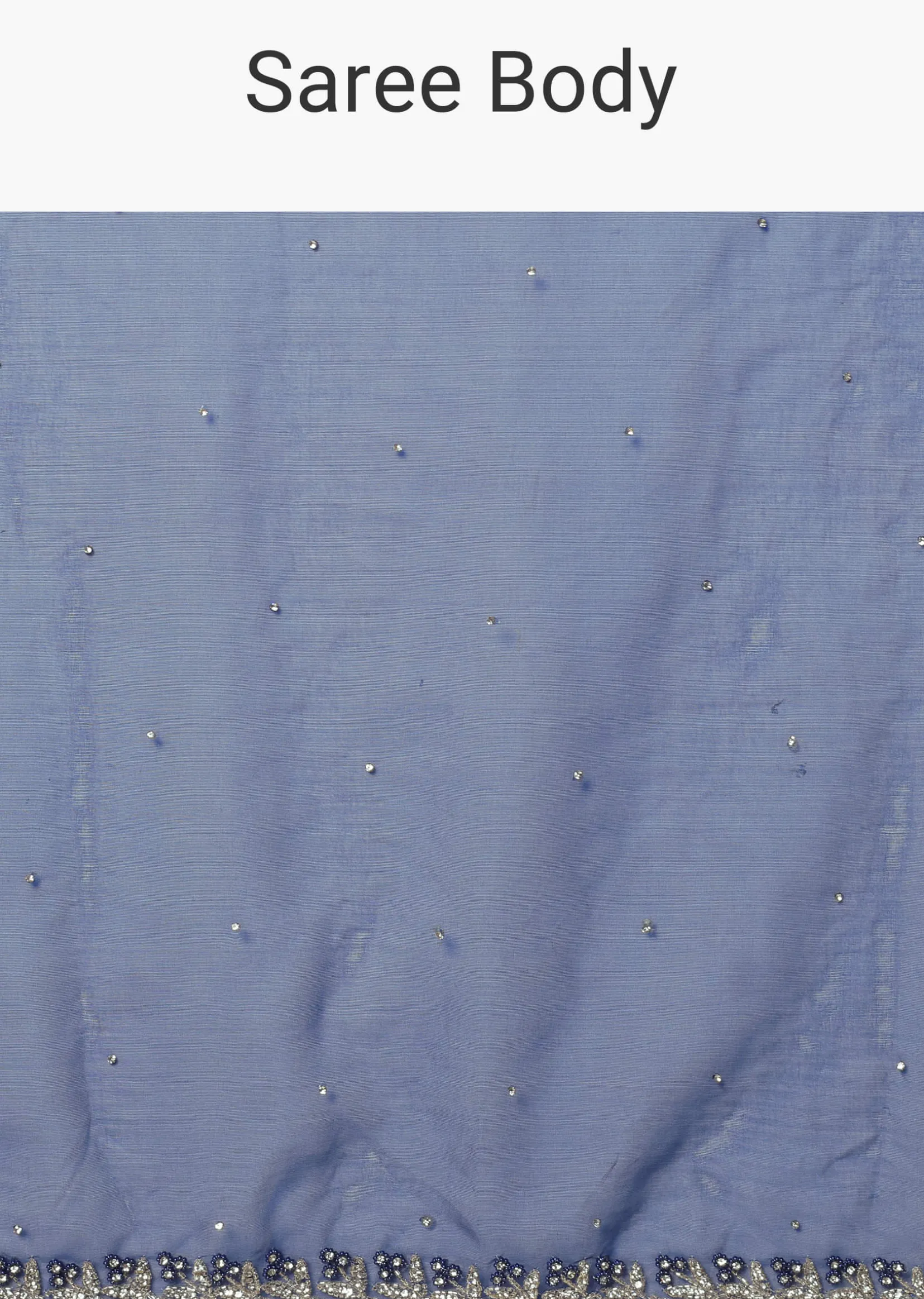 Blue Organza Saree With Stone Work And Unstitched Blouse Piece