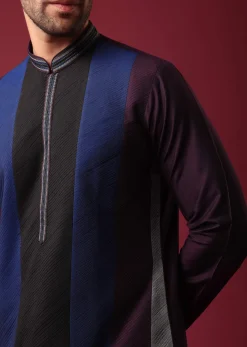 Blue Pintuck Colorblock Kurta Set in Silk