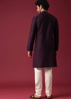 Blue Pintuck Colorblock Kurta Set in Silk