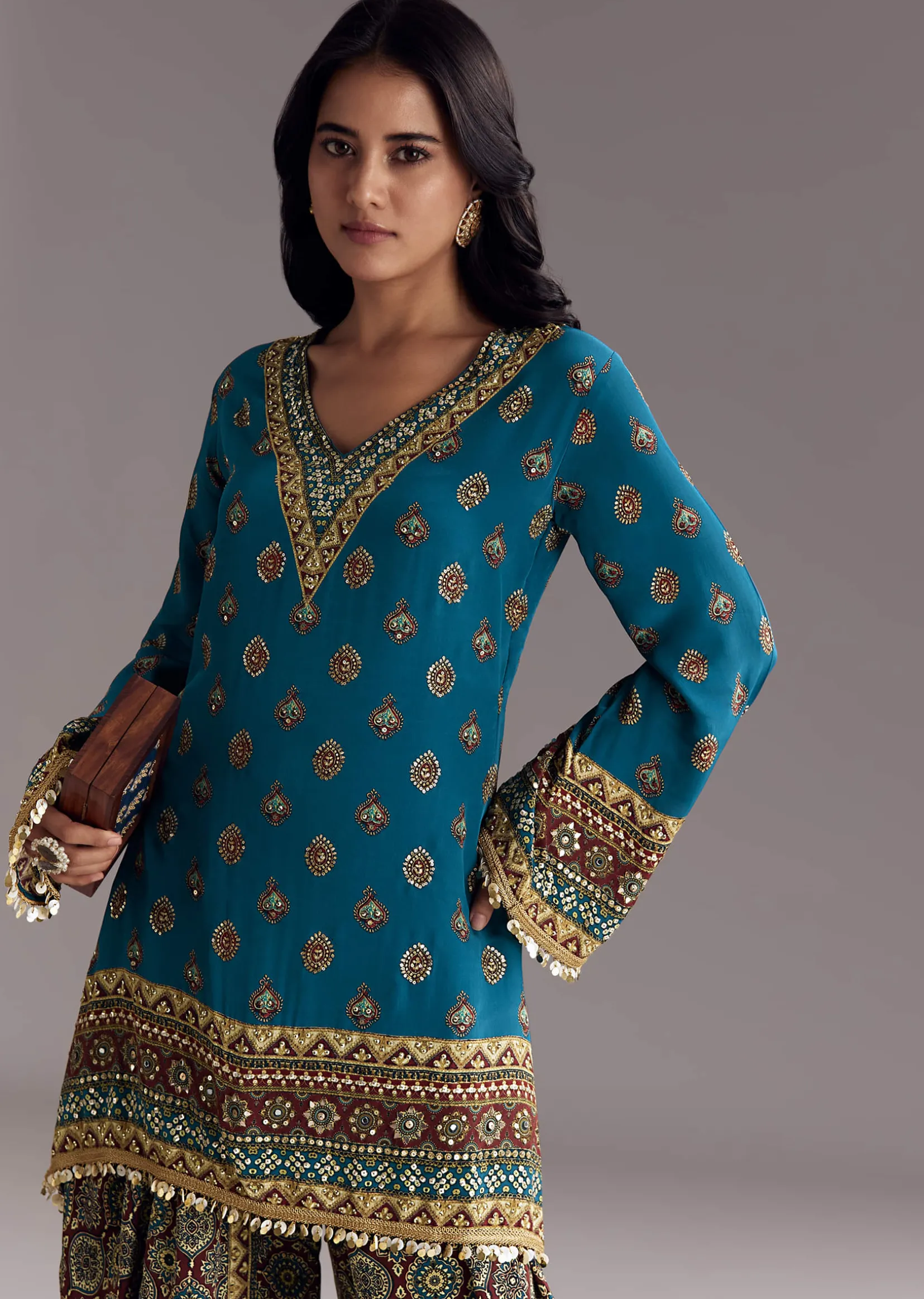 Blue Printed Dhoti Set With Ajrakh Detail