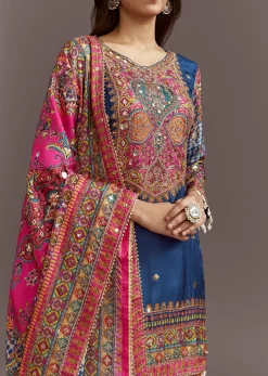 Blue Printed Kurta Palazzo Set With Gotta Lace And Sequins Work