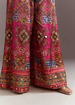 Blue Printed Kurta Palazzo Set With Gotta Lace And Sequins Work