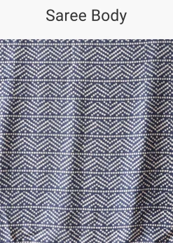 Blue Printed Saree In Satin With Tassel Detail And Unstitched Blouse Fabric